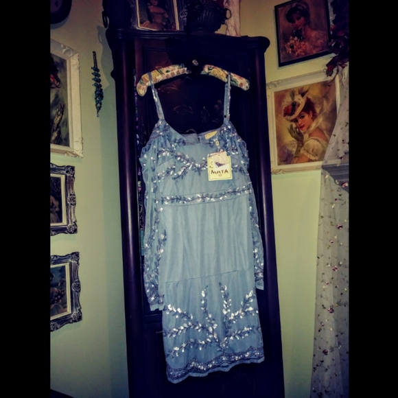 💙 Maya Deluxe Blue Embellished Off-Shoulder Party Dress (L) - Picture 2 of 12